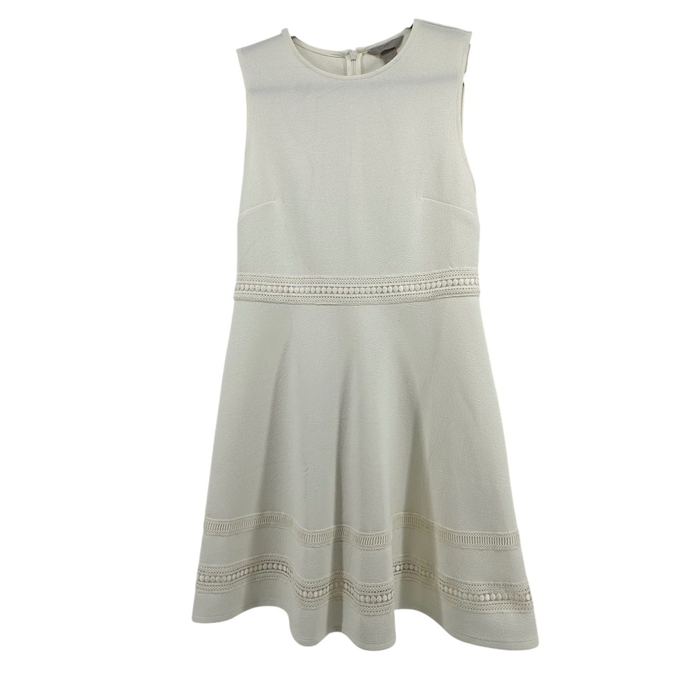H&M Sleeveless Crochet Lace Trim Dress Womens M Ivory White Chic Cocktail Summer